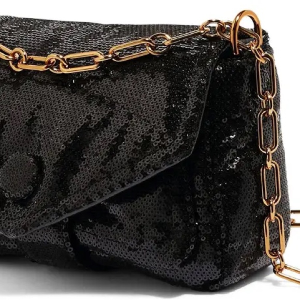 House of Want Black Sequin Shoulder Bag with Gold Chain | Statement Evening Bag